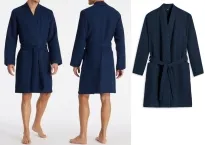 Herren Bademantel SCHIESSER Essentials Waffelpiqué-Optik - dunkelblau