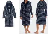 Damen-Bademantel SCHIESSER Feather Terry Navy/Weiß gestreift