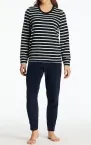 Langer Damenschlafanzug SCHIESSER Casual Essentials - Weiß / Blau