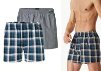 2er Pack Herren Boxershorts SCHIESSER Multipacks - blau kariert + grau