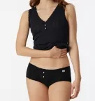 Schwarze Damen Micro Pants aus der SCHIESSER Revival Serie Agathe mit femininem Retro-Design, feinem Ajouré und floraler Spitze.