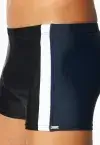 Black SCHIESSER men's swim shorts from the Aqua collection with leg-length cut, contrast stripes, drawstring waistband and comfortable inner lining.