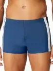 Blue SCHIESSER men's swim shorts from the Aqua collection with longer leg design, drawstring waistband, contrast side stripes, lining and integrated key pocket.