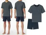 SCHIESSER Men's Comfort Essentials Short Pyjama Set with Patterned Top - Night Blue