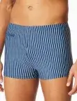 Blau-weiß gestreifte Herrenbadehose mit Bein aus der SCHIESSER Aqua Kollektion mit Bindekordel, Reißverschlusstasche und elastischer Single-Jersey-Qualität.
