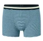 SCHIESSER boys’ 95/5 shorts in a 3-pack with one blue striped pair, two green pairs and yellow-blue striped elastic waistbands.