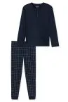 SCHIESSER Herren Schlafanzug lang Fine Interlock mit Knopfleiste - Blau