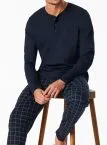 SCHIESSER Herren Schlafanzug lang Fine Interlock mit Knopfleiste - Blau