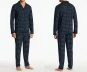 SCHIESSER Herren Schlafanzug lang Fine Interlock Kariert - Blau