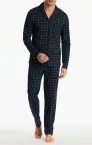 SCHIESSER Herren Schlafanzug lang Fine Interlock Kariert - Blau