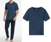 SCHIESSER Herren T-Shirt V-Ausschnitt Mix+Relax - Royalblau