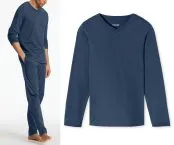SCHIESSER Herren Langarmshirt V-Ausschnitt Mix+Relax - Royalblau