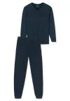 SCHIESSER Men's Long Pyjama Set Comfort Essentials - Midnight blue