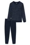 SCHIESSER Men's Long Pyjamas Fine Interlock Checkered - Midnight Blue