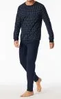 SCHIESSER Men's Long Pyjamas Fine Interlock Checkered - Midnight Blue