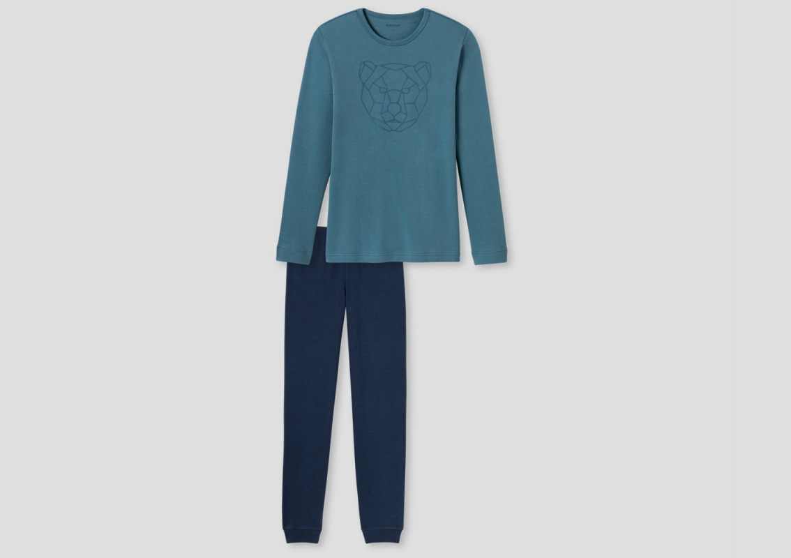 SCHIESSER Jungen Schlafanzug lang Single-Jersey Joggpants dunkelblau Fußball 