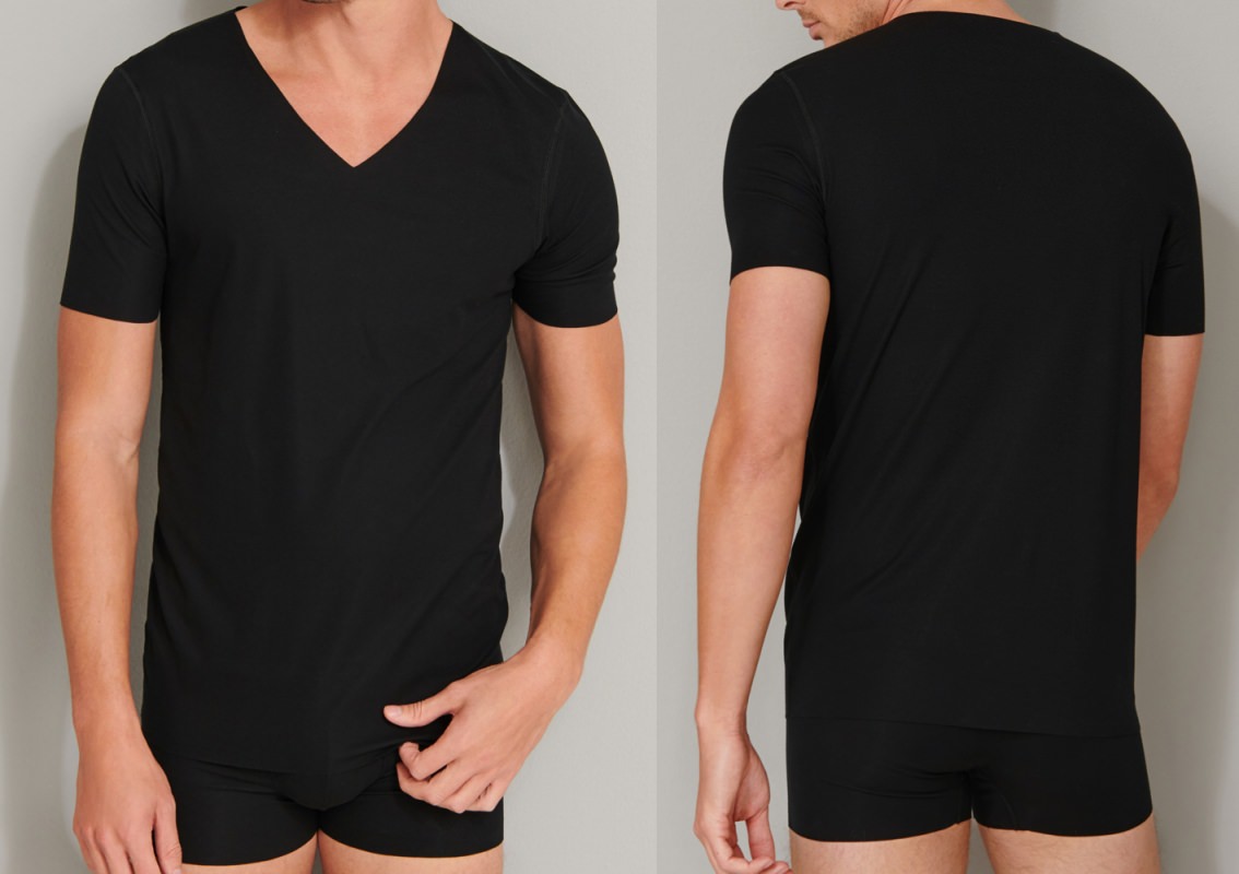 SCHIESSER Herren V Shirt 1 2 Laser Cut schwarz 20