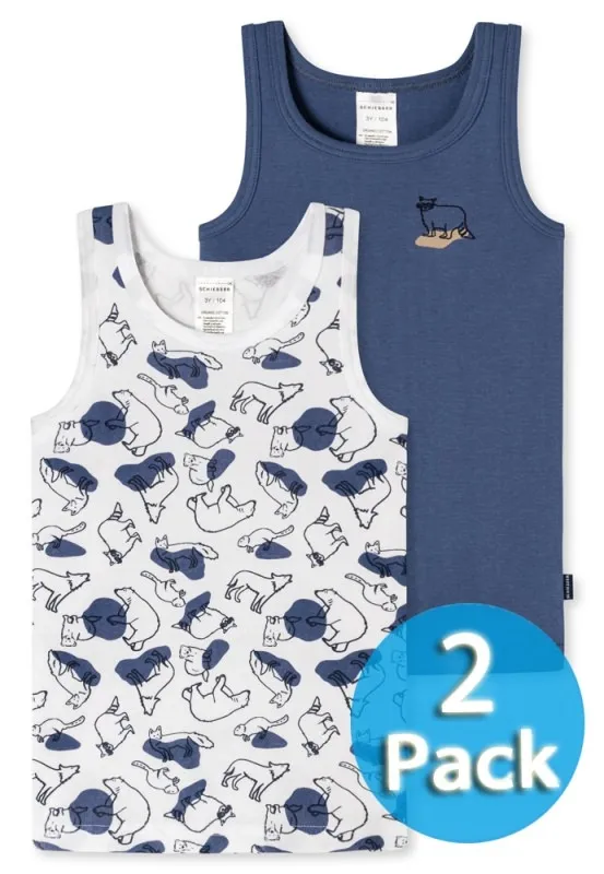 2-Pack of Boys Vest Tops 0/0 SCHIESSER Original Classics - white and blue