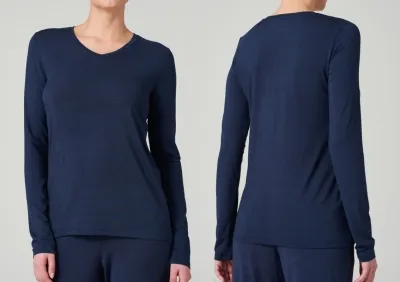 Damen Langarmshirt V Schiesser Mix & Relax - blau Damen Langarmshirt V Schiesser Mix & Relax - blau