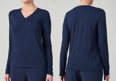 Damen Langarmshirt Knopfleiste Schiesser Mix & Relax - blau Damen Langarmshirt Knopfleiste Schiesser Mix & Relax - blau
