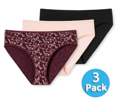 3er-Pack Damen Slip SCHIESSER Cotton Essentials - schwarz zartrosa und burgund 3er-Pack Damen Slip SCHIESSER Cotton Essentials - schwarz zartrosa und burgund