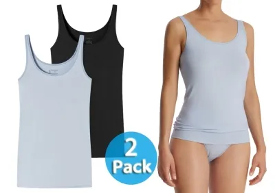 2er Pack Damen Trägertop SCHIESSER 95/5 Organic - schwarz und hellblau 2er Pack Damen Trägertop SCHIESSER 95/5 Organic - schwarz und hellblau