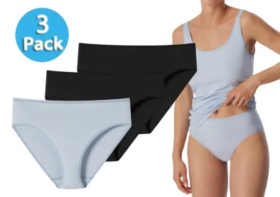 3er-Pack Damen Slip SCHIESSER 95/5 Organic - schwarz und hellblau 3er-Pack Damen Slip SCHIESSER 95/5 Organic - schwarz und hellblau