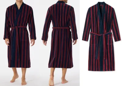Herren Bademantel SCHIESSER Softvelours Essentials - bordeaux gestreift Herren Bademantel SCHIESSER Softvelours Essentials - bordeaux gestreift