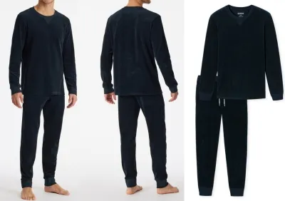 Langer Männer Schlafanzug SCHIESSER Warming Nightwear - nachtblau
