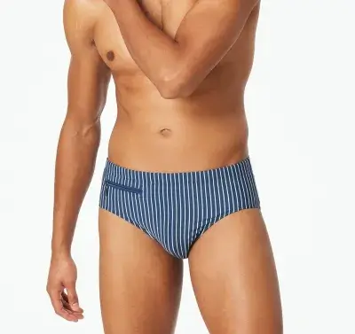 SCHIESSER Herren Badehose Aqua mit Reißverschlusstasche - Blau-Weiß Gestreift