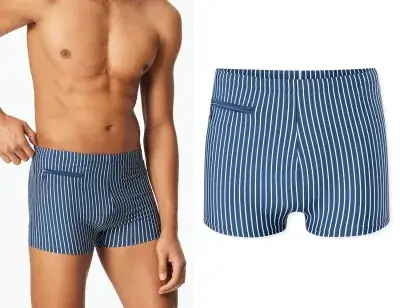 SCHIESSER Herren Badehose Aqua mit Bein und Reißverschlusstasche - Blau-Weiß
