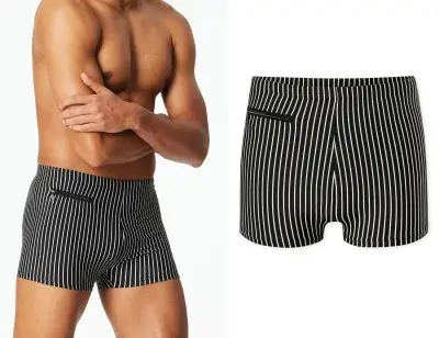 SCHIESSER Herren Badehose Aqua mit Bein und Reißverschlusstasche - Schwarz/Weiß