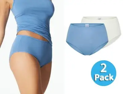 2-Pack SCHIESSER Women's Modal Essentials Midi Briefs - Light Blue/Cream
