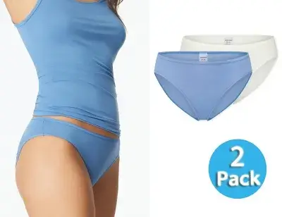 SCHIESSER Women's Modal Essentials Tai Briefs 2-Pack - Light Blue/Cream