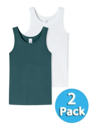 SCHIESSER Boys’ Tank Tops 95/5 in a 2-Pack - White/Green