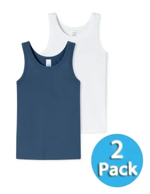 SCHIESSER Boys’ Tank Tops 95/5 in a 2-Pack - White/Blue