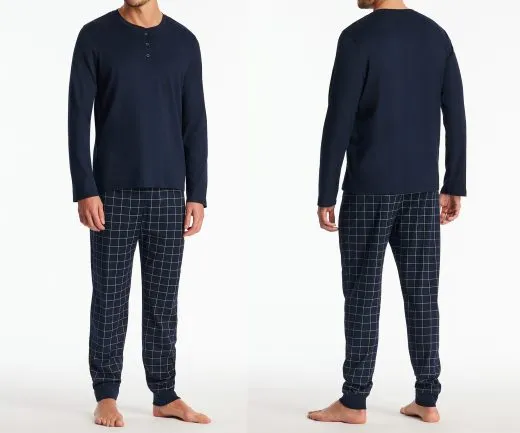 SCHIESSER Herren Schlafanzug lang Fine Interlock mit Knopfleiste - Blau SCHIESSER Herren Schlafanzug lang Fine Interlock mit Knopfleiste - Blau