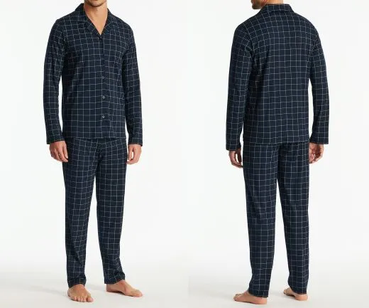SCHIESSER Herren Schlafanzug lang Fine Interlock Kariert - Blau SCHIESSER Herren Schlafanzug lang Fine Interlock Kariert - Blau