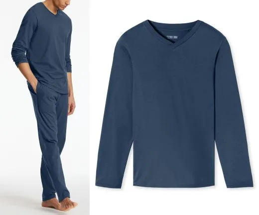 SCHIESSER Herren Langarmshirt V-Ausschnitt Mix+Relax - Royalblau SCHIESSER Herren Langarmshirt V-Ausschnitt Mix+Relax - Royalblau