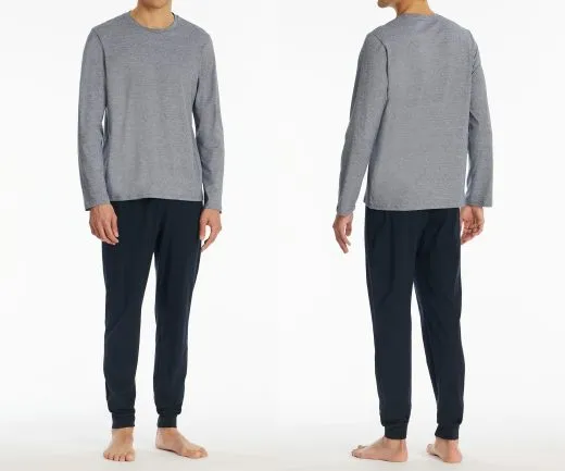 SCHIESSER Men's Long Pyjama Casual Essentials - Blue