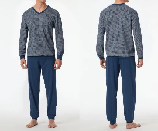 SCHIESSER Men's Long Pyjamas Comfort Essentials - Blue