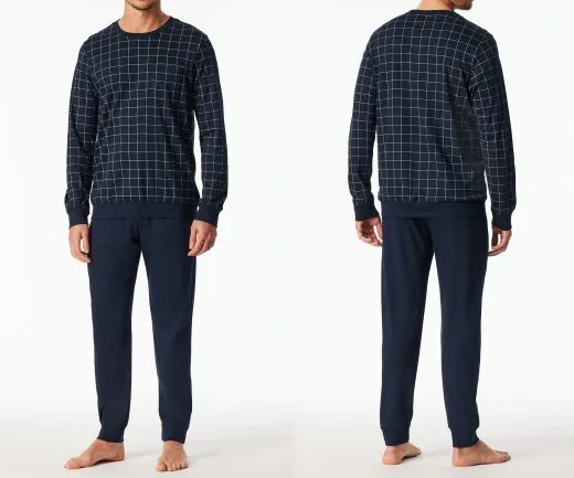 SCHIESSER Herren Schlafanzug lang Fine Interlock Kariert - Nachtblau SCHIESSER Herren Schlafanzug lang Fine Interlock Kariert - Nachtblau