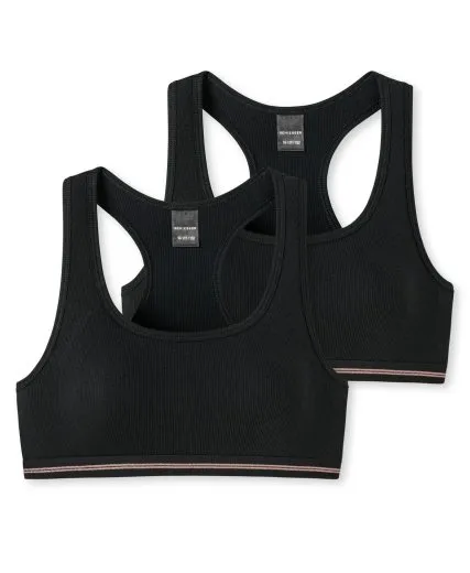 SCHIESSER Mädchen Bustier Doppelpack Long Life Rib - Schwarz