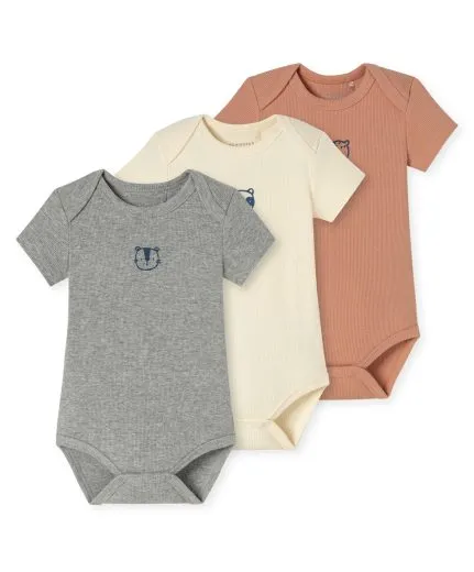 SCHIESSER Baby Kurzarm-Body 3er-Pack mit Tiermotiv - Mehrfarbig