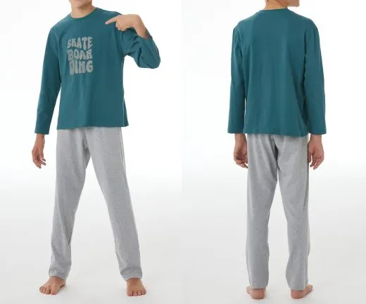 SCHIESSER Jungen Schlafanzug lang Nightwear - Tiefseegrün/Graumelange SCHIESSER Jungen Schlafanzug lang Nightwear - Tiefseegrün/Graumelange